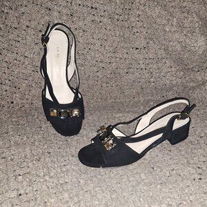LA SELLERIE-ITALY-Black Suede Slingbacks-Jewelled Vamp-Sz 37-NWOT